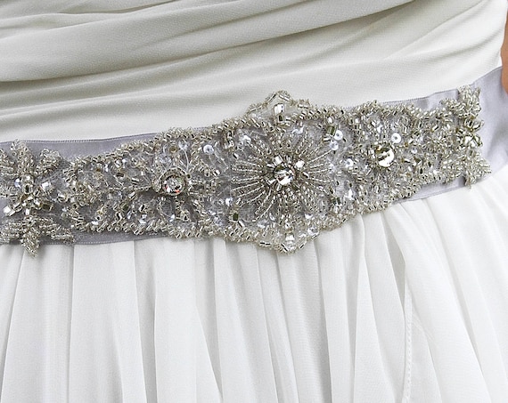 Beaded Bridal Sash: Platinum Grey & Silver Wedding Belt - Etsy