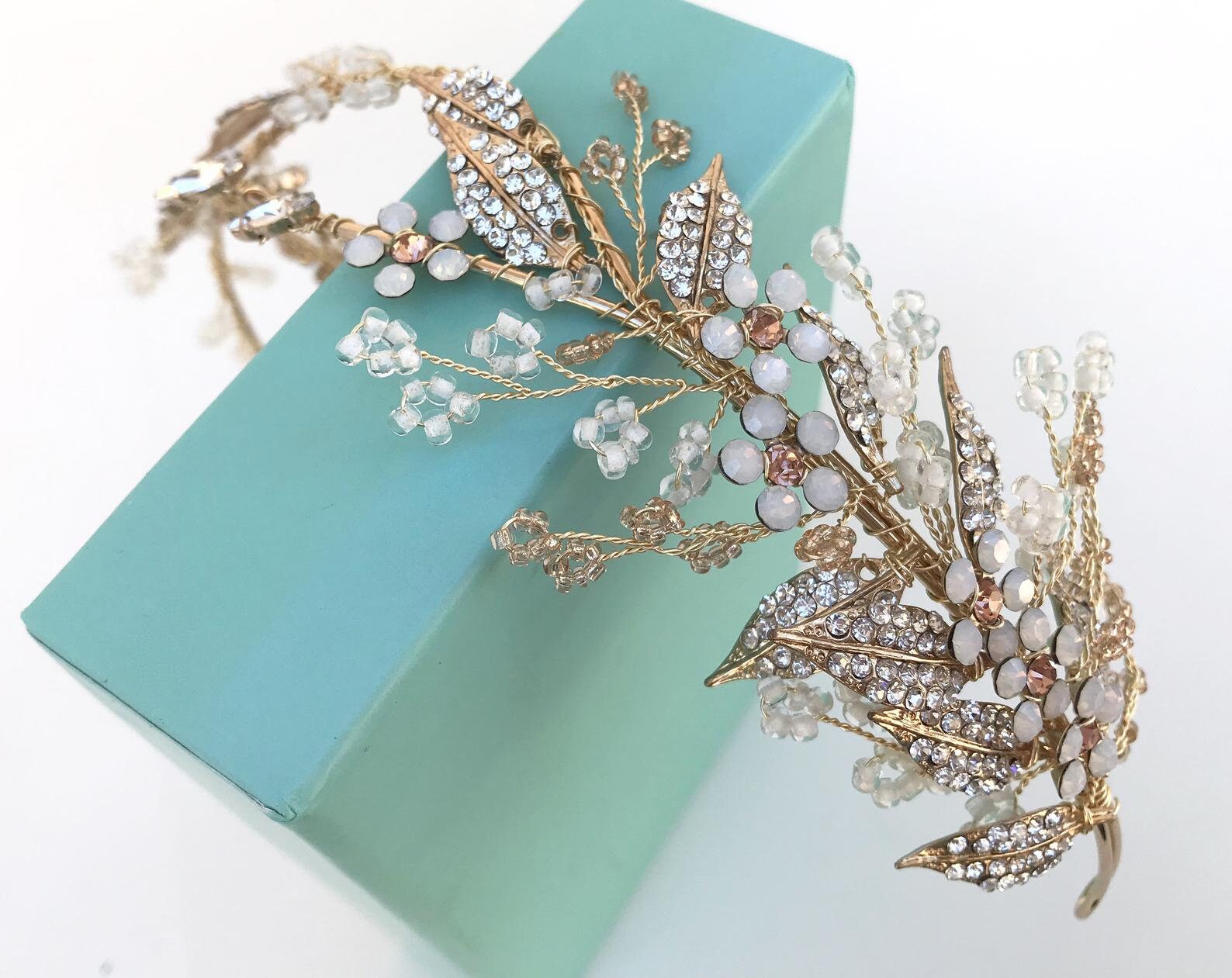 Crystal and Opal Flower Headpiece or Belt Opal and pearl wedding belt -  main image 3