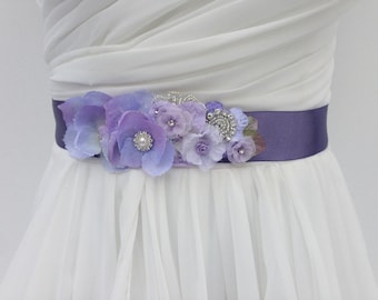 3858 Lavender Wedding Belt For Bride Dress- Dress Plain Bridal Wildflower Bridal Belt: Daisy Lavender Meadow Flower, Boho  main image 2