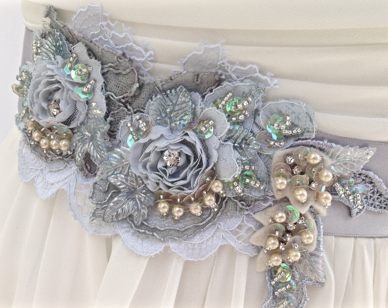 Beaded Lace Bridal Sash Wedding Sash in Soft Bridal Blue and Etsy