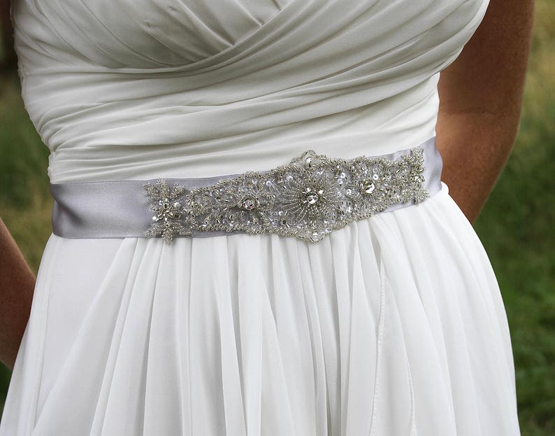 Beaded Bridal Sash-wedding Sash in Platinum Grey and Silver - Etsy