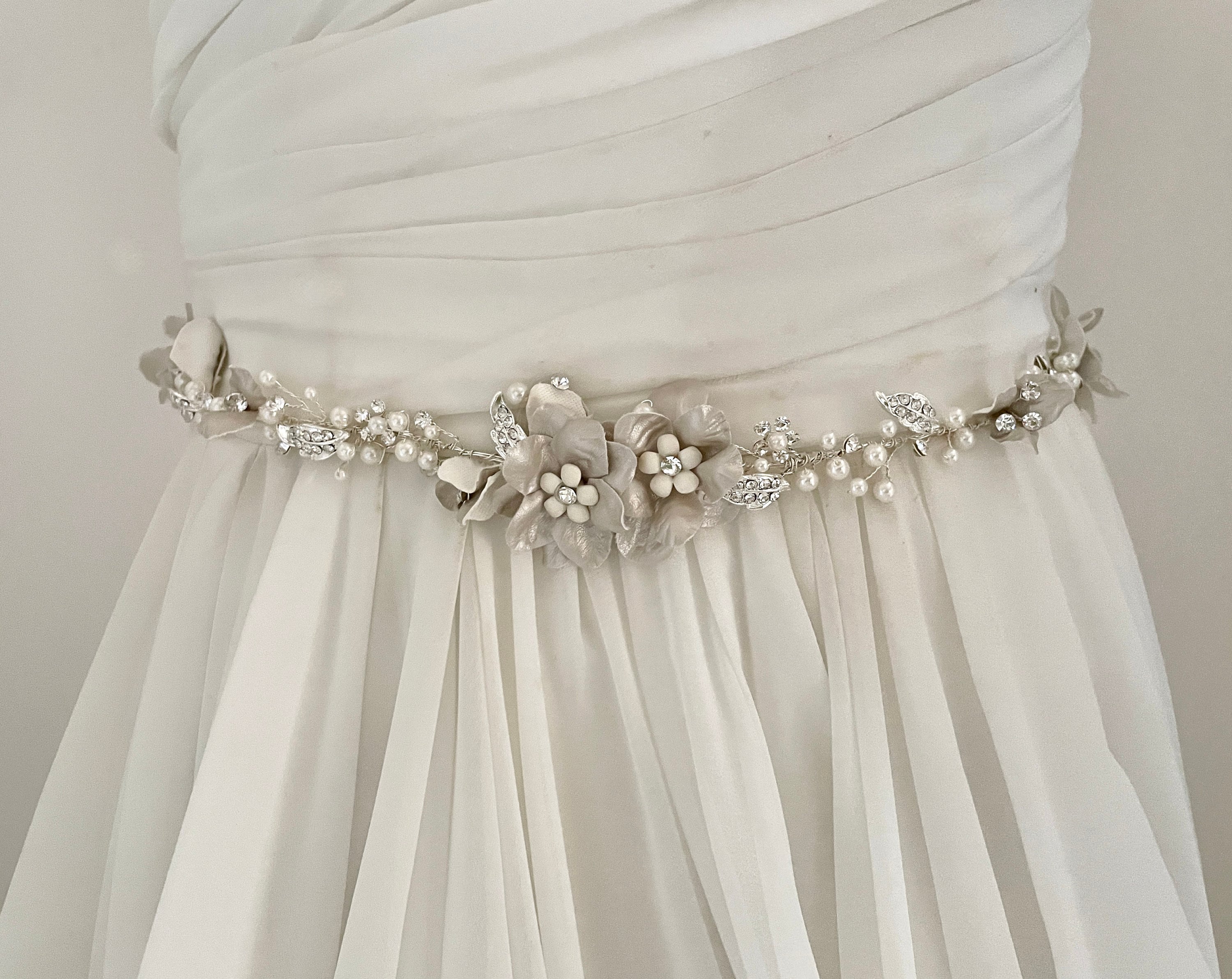 Vintage Champagne Satin Beaded Wide Waist Belt Faux Pearl Scroll Formal MCM Champagne Pearl Belt - Etsy main image 3