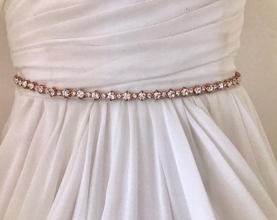 Delicate Crystal Bridal Sash: Rose Gold Wedding Belt - Etsy display picture 1