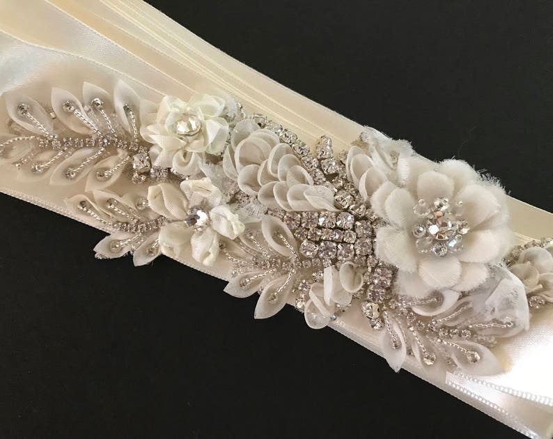 Crystal Beaded Bridal Sash Wedding Sash Flower Bridal Sash Etsy
