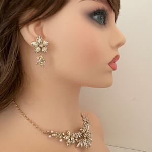 Swarovski-kristaller med halsband och örhängen: Bröllopssmycken i champagnefärgat guld bild 10