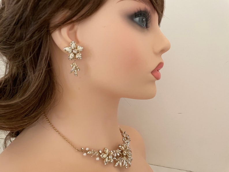 Swarovski-kristaller med halsband och örhängen: Bröllopssmycken i champagnefärgat guld bild 10