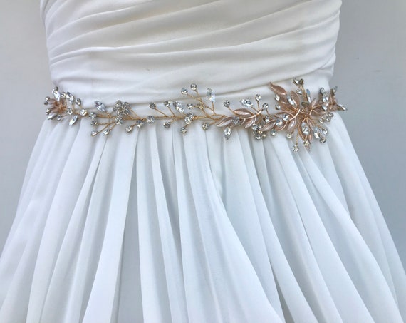 Gold Bridal Crystal Sash. Rose Gold Rhinestone Pearl Applique Wedding Belt. Bridal  Sash. VINTAGE MODE GOLD 