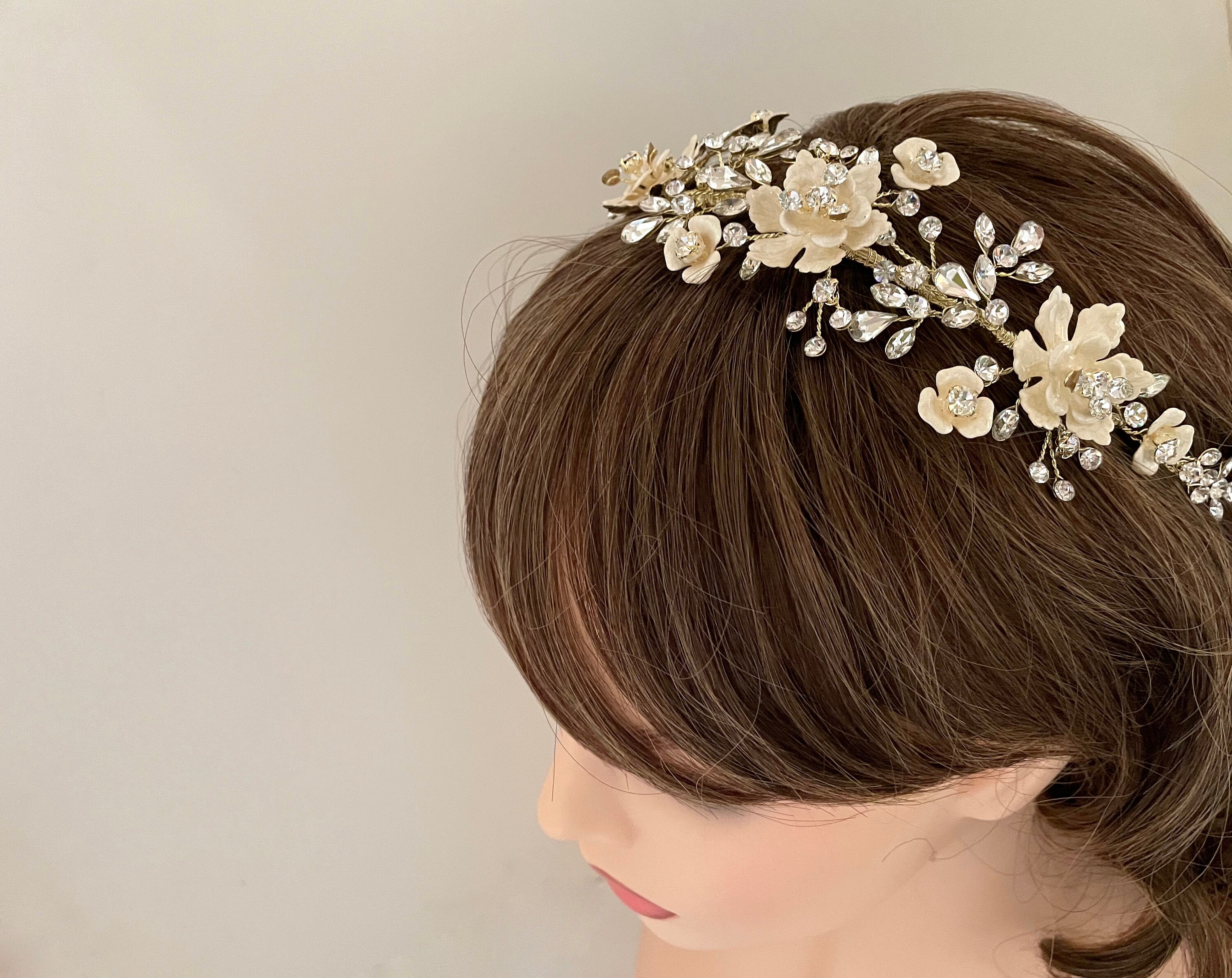 Enamel Floral Headpiece Bridal headpiece combs flowers - Regal enamel flower hair  main image 2