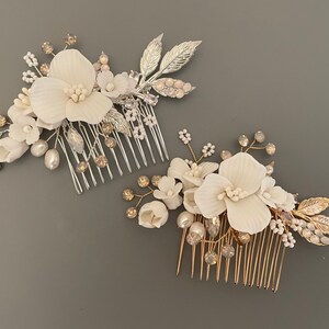 Porcelain Flower Wedding Hair Comb: Opal Pearl Bridal Hairpiece