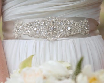 Crystal Beaded Bridal Sash-Wedding Sash ,Crystal Bridal Sash, Wedding Dress Sash, Bridal Belt, Custom Colors