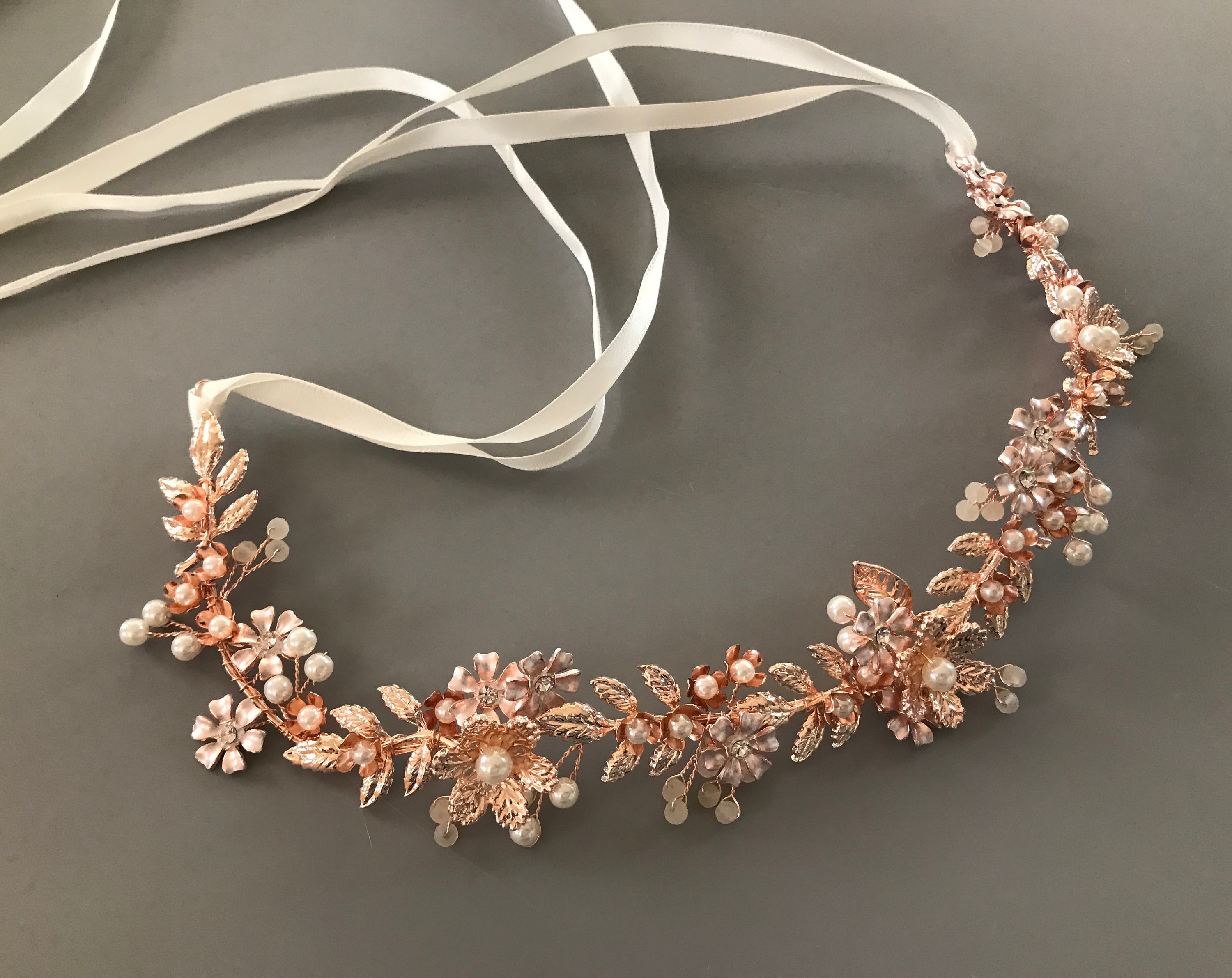 Rose Gold Pearl Bridal Headpiece: Crystal Flower Wedding  display picture 1