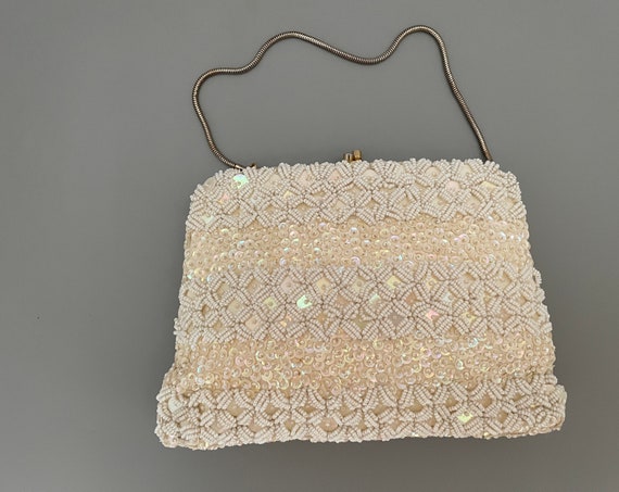 Ivory Vintage Beaded Evening Bag /  Bridal Purse … - image 1