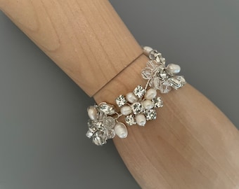 Freshwater Pearl Bridal Bracelet: Silver Crystal Wedding Jewelry