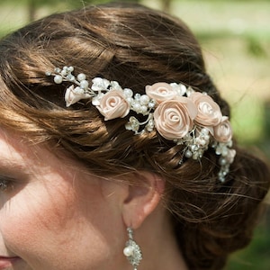 Floral Bridal Hair Comb: Pearl & Crystal Wedding Headpiece, Blush or Ivory