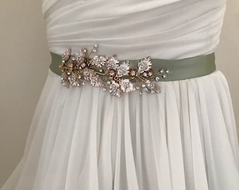 Leaf Vine Crystal Bridal Wedding Sash /  Leaf Crystal Bridal Belt / Gold Crystal Leaf Wedding Belt  /  Wedding Dress Sash / Boho Bridal Sash
