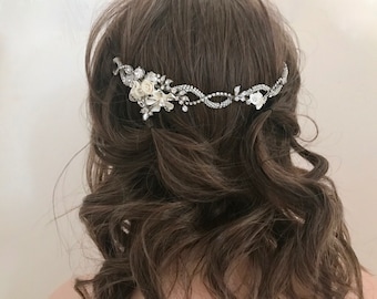 Vintage Chic Floral Wedding Hair Vine /  Flower Wedding Hair Vine / Floralr Wedding Headpiece  / Silver Beaded Hair Vine  / Flower Headband