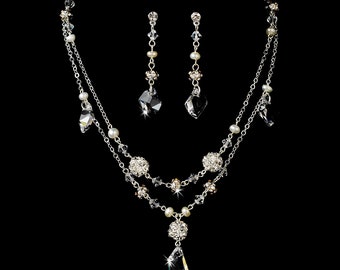 Swarovski Crystal & Pearl Brautschmuck Set: Hochzeits-Halsketten-Ohrringe