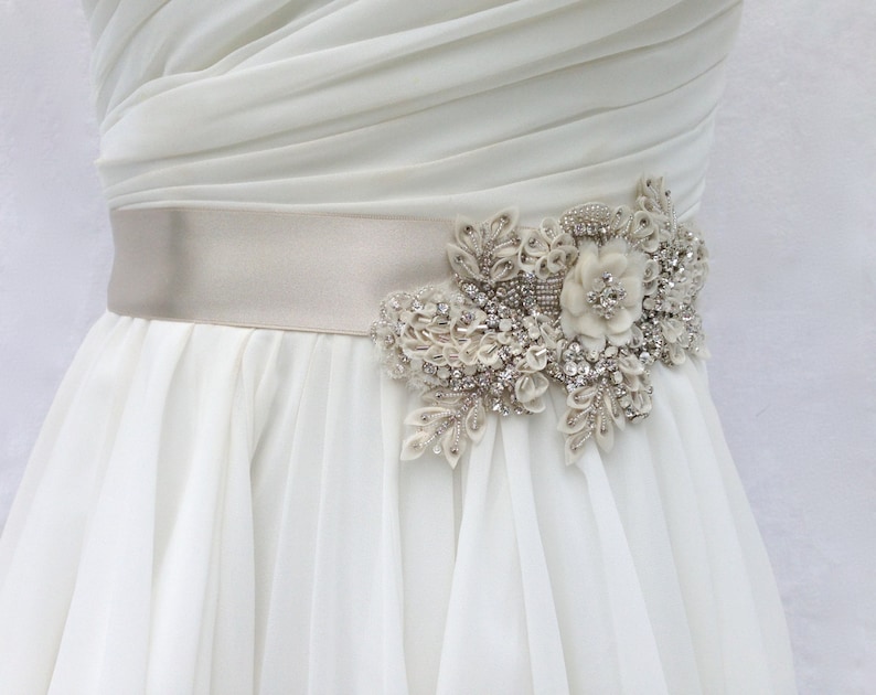 Crystal Beaded Bridal Sash / Flower Wedding Sash / Wedding Etsy