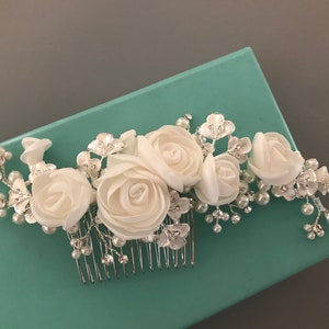 Floral Bridal Hair Comb: Pearl & Crystal Flower Headpiece, Ivory or Blush