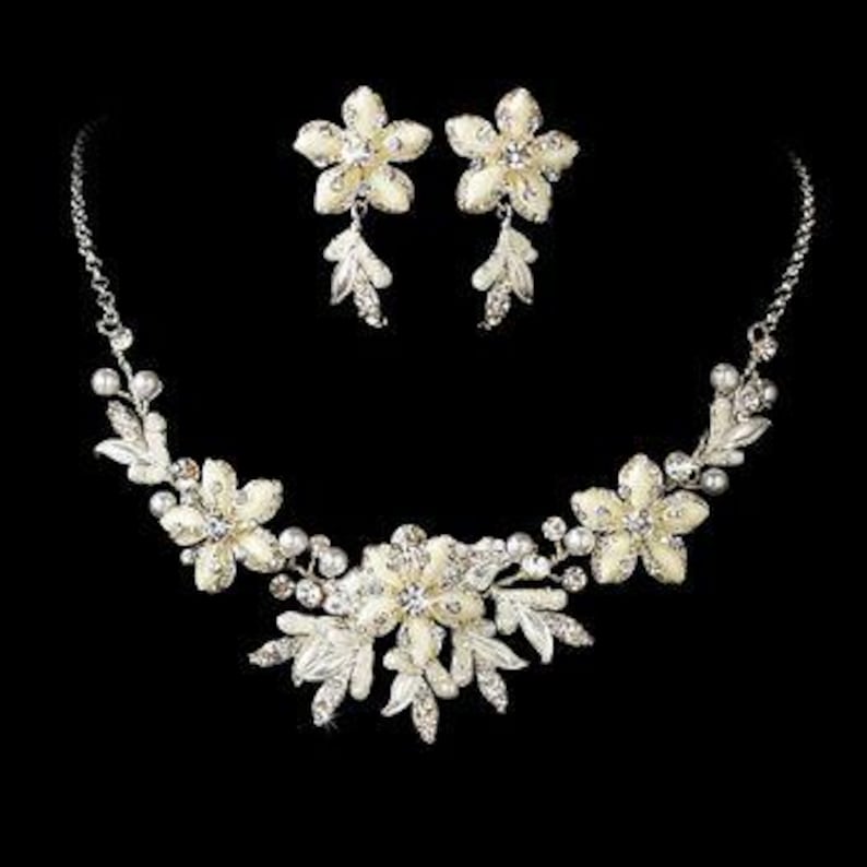 Swarovski-kristaller med halsband och örhängen: Bröllopssmycken i champagnefärgat guld bild 4