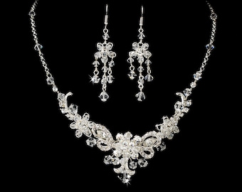 Swarovski Crystal Bridal Jewelry Set: Vintage Chic Necklace & Earrings