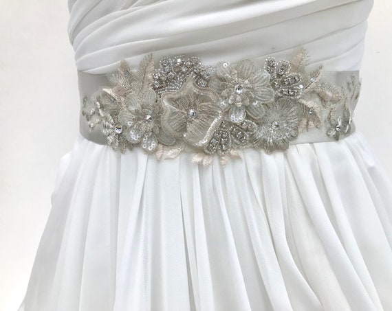 ENZOANI Crystal Beaded Floral Sash Belt Beaded Rhinestone Flower Sash Belt 1993 - BellaMeraBridal  main image 4