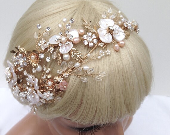 Crystal and Fresh Water Pearl Flower Tiara Silver Plated Swarovski Crystal & Freshwater Pearl, Flower  main image 2