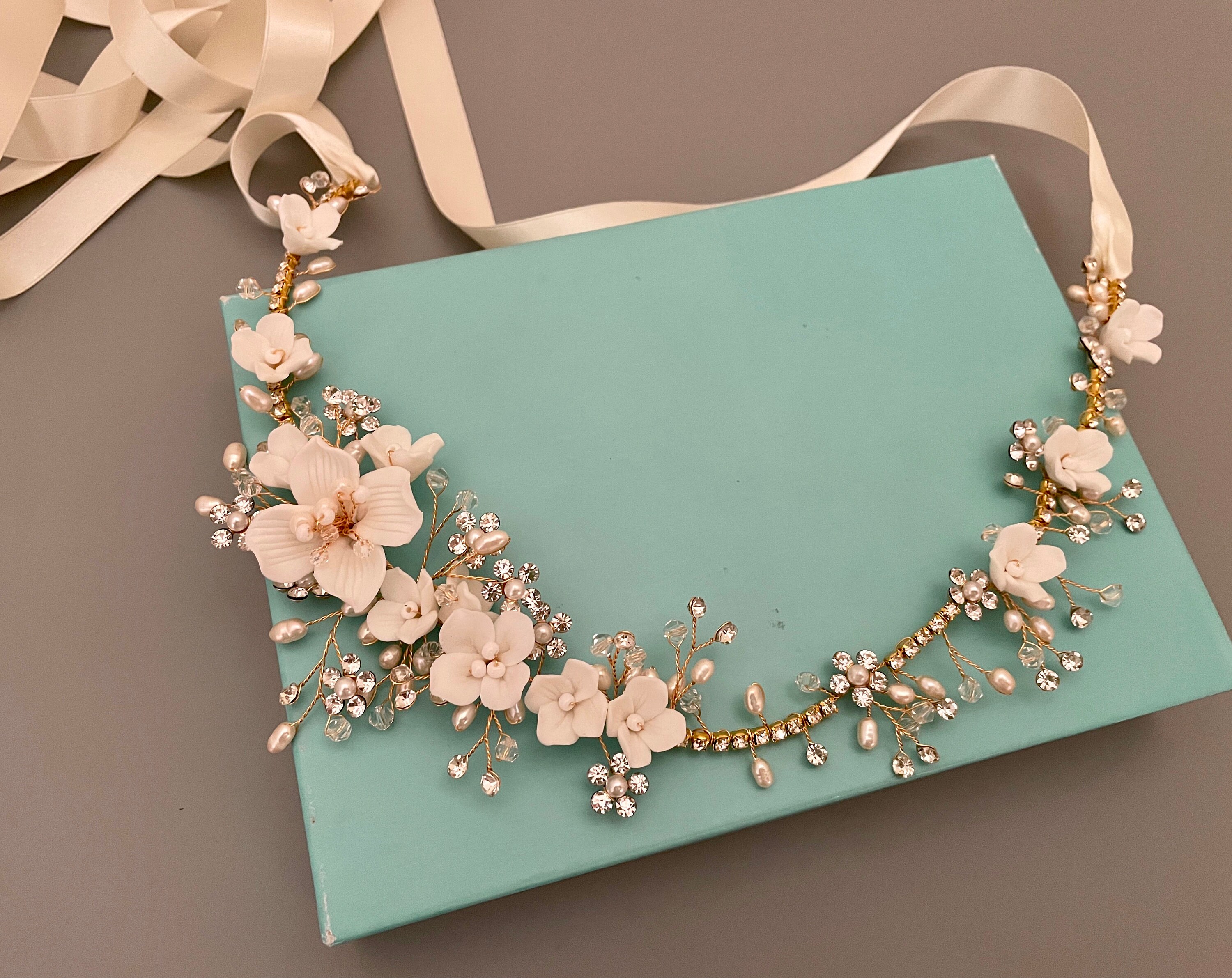 Porcelain Flower Bridal Sash: Crystal Pearl Wedding Belt - Etsy display picture 1
