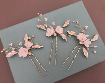 Braut Haarnadeln Porzellanblüte: Elfenbein Perle Hochzeit Haarschmuck, 3er Set