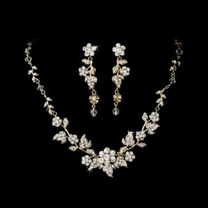Crystal Pearl Floral Bridal Necklace Earring Set /  Flower Vine Jewelry / Floral Pearl Necklace Set /Wedding Jewelry Set /  Bridal Jewelry