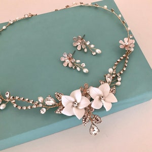 Delicate Freshwater Pearl & Crystal Flower Necklace Earring Set /  Floral Wedding Jewelry Set / Floral Pearl Necklace Set / Bohol Jewelry