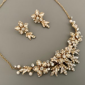 Swarovski-kristaller med halsband och örhängen: Bröllopssmycken i champagnefärgat guld bild 2