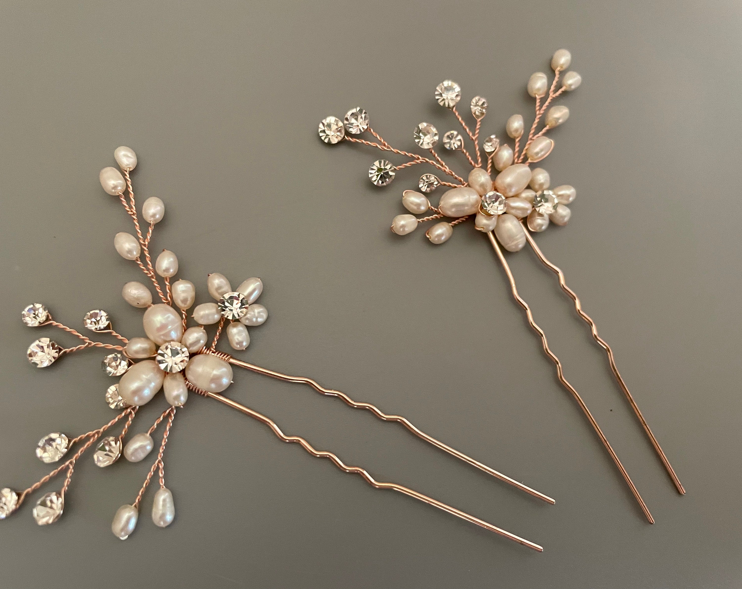 Floral Freshwater Pearl Bridal Hair Pin: Crystal Flower  display picture 3