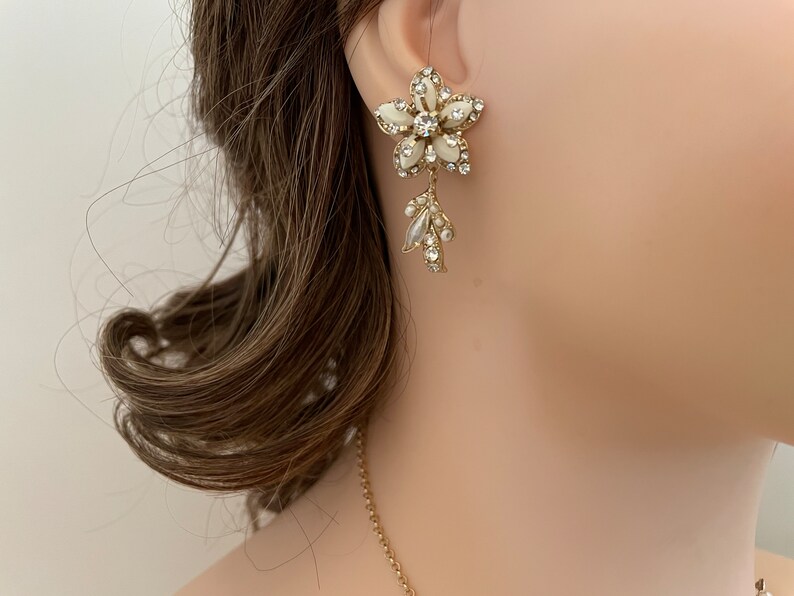 Swarovski-kristaller med halsband och örhängen: Bröllopssmycken i champagnefärgat guld bild 8