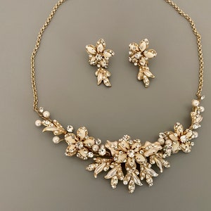 Swarovski-kristaller med halsband och örhängen: Bröllopssmycken i champagnefärgat guld bild 9