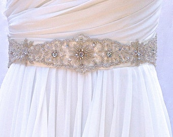 Crystal Beaded Bridal Sash Wedding Sash, Vintage Style Ivory Beaded Sash, Wedding Dress Sash, Bridal Belt