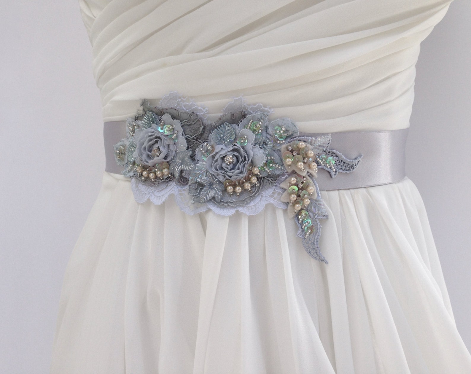 Beaded Lace Bridal Sash Wedding Sash In Soft Bridal Blue And Etsy