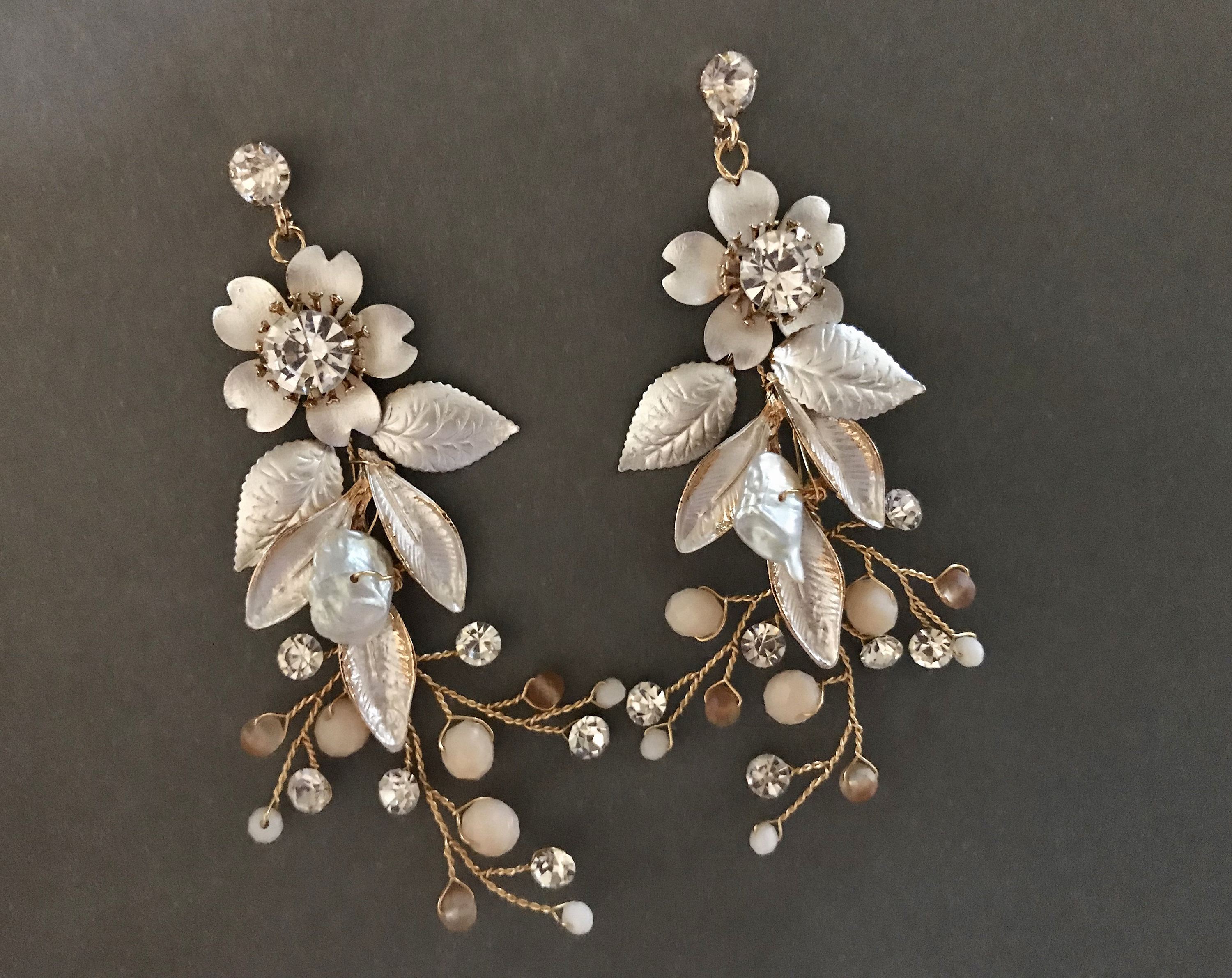 Crystal Flower VIne Bridal Earrings / Boho Bridal Earrings Etsy