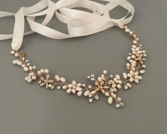 Freshwater Pearl Bridal Sash: Crystal Leaf Wedding Belt  display picture 1