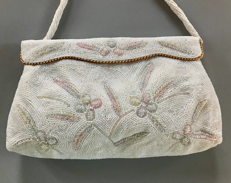 Floral Vintage Beaded Evening Bag / Japan / Flower Beaded Etsy