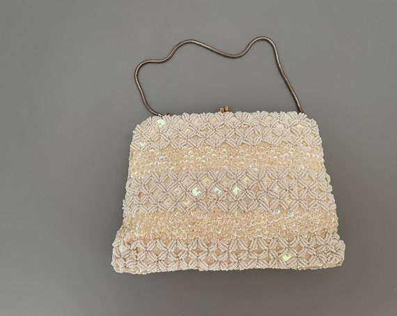 Ivory Vintage Beaded Evening Bag /  Bridal Purse … - image 2