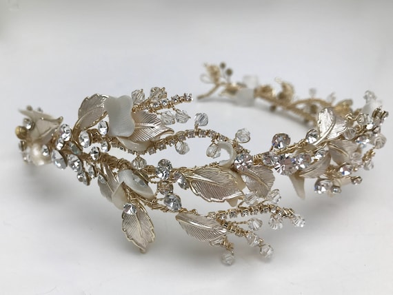 Crystal Floral Leaf Wedding Headband: Bridal Headpiece  display picture 3