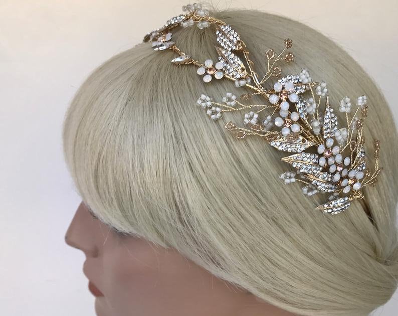 Opal Flower Bridal Sash & Headpiece: Blush Crystal Wedding  display picture 3