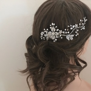 Vintage Chic Wedding Vine Comb / Freshwater Pearl & Crystal Bridal Wedding Comb / Crystal Floral Wedding Comb / Crystal Wedding Headpiece