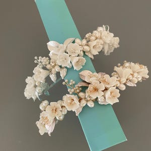 Porcelain Flower Wedding Headband / Freshwater Pearl Crown / FlowerBridal Hair Vine / Bridal Headpiece / Crystal Headband / Floral Tiara