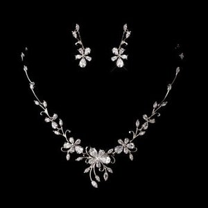Cubic Zirconia Necklace Earring Set / Floral Vine Bridal Necklace Set /Wedding Jewelry Set / Dangle Earrings / Crystal Bridal Jewelry