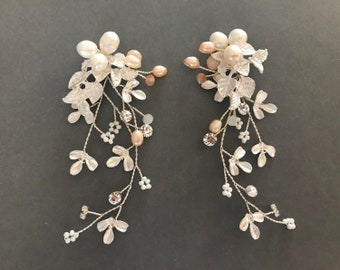 Blommiga brudörhängen: Sötvattenspärla kristallblomma - Boho bröllop