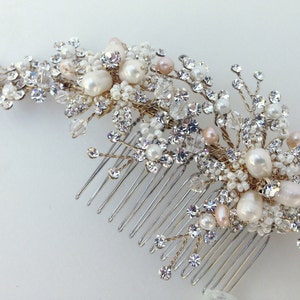 Crystal and Pearl Bridal Hair Comb, Wedding Hair Comb, Ivory & Champagne Pearl, Crystal Hair Comb, Swarovski Crystal, Bridal Headpiece,