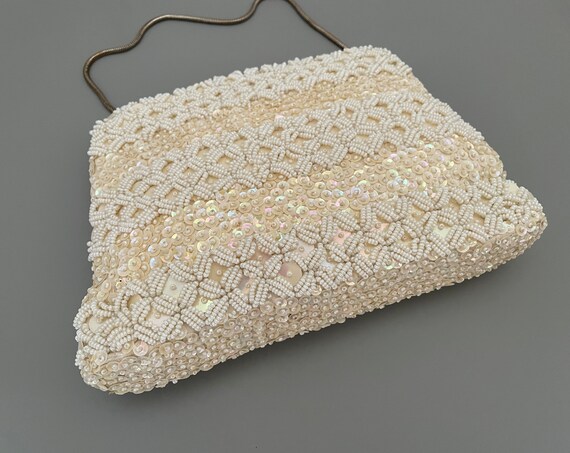 Ivory Vintage Beaded Evening Bag /  Bridal Purse … - image 4