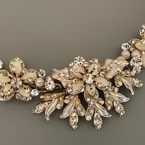 Swarovski-kristaller med halsband och örhängen: Bröllopssmycken i champagnefärgat guld bild 3